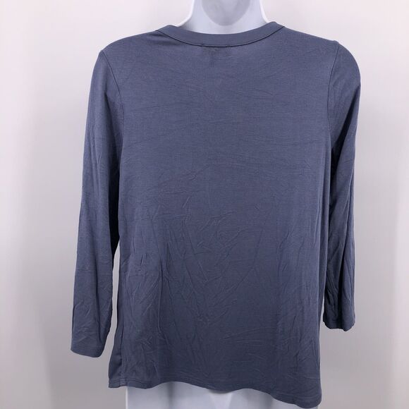 The Limited Sz S Blue Blouse Button Front 3/4 Sleeve Silky Mixed Media Shirt Top - Picture 4 of 5